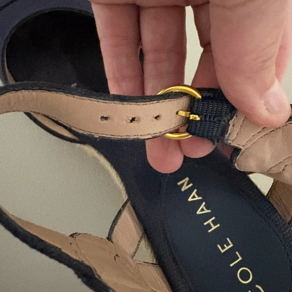 Cole Haan Cloudfeel Navy Canvas Espadrille Wedge Sandals W29097 Womens 6B Preppy